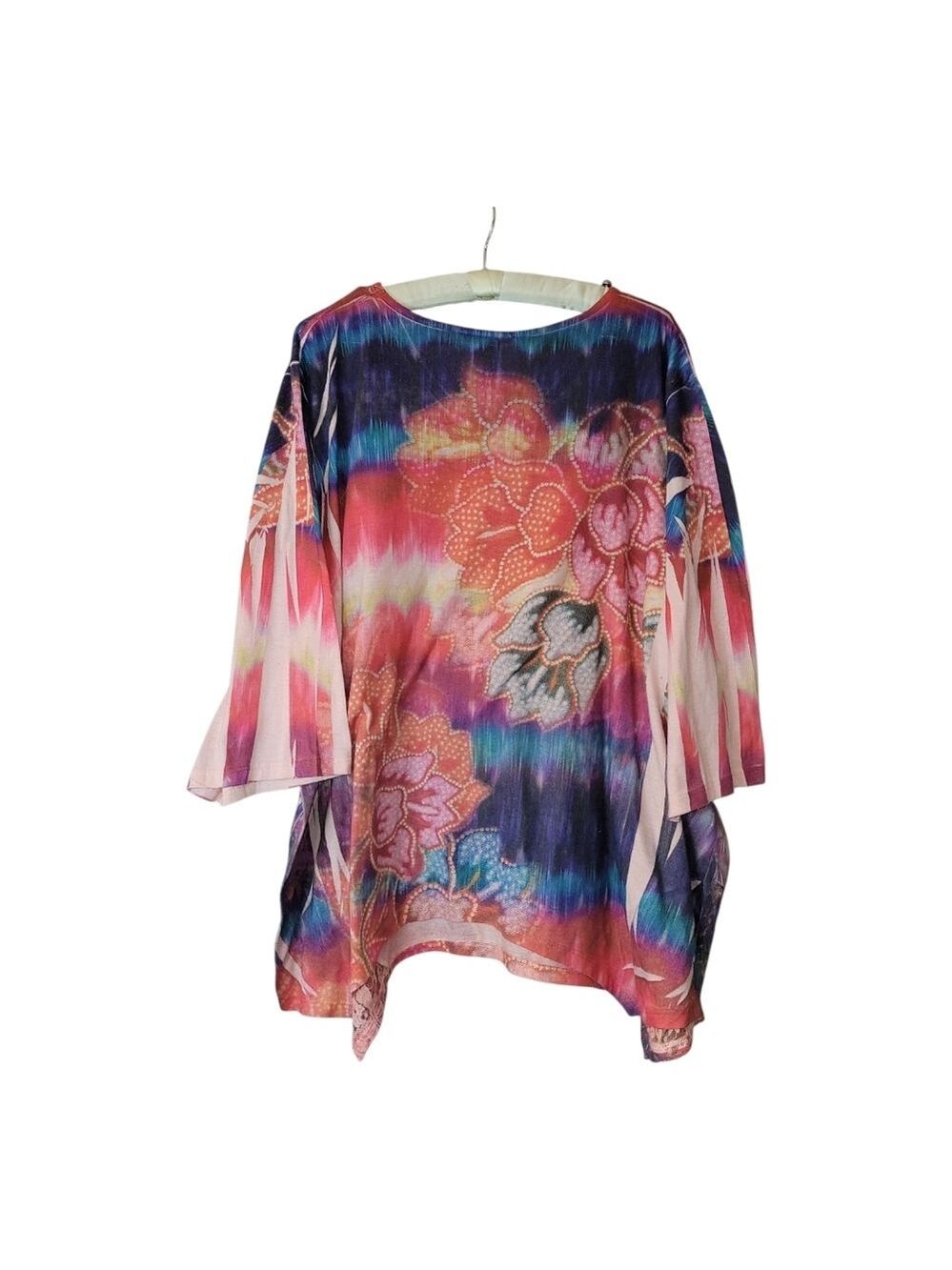 Catherine's Colorful Boho Top With Lace & Studded 22W 24W